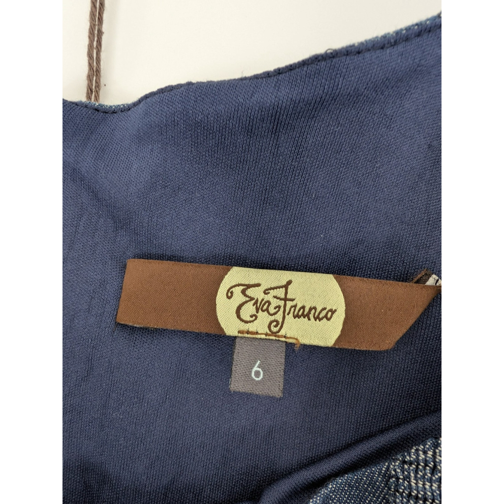 Anthropologie Eva Franco Midi Dress Mixed Media Denim Silk Sz 4 6 Geometric - Picture 8 of 12